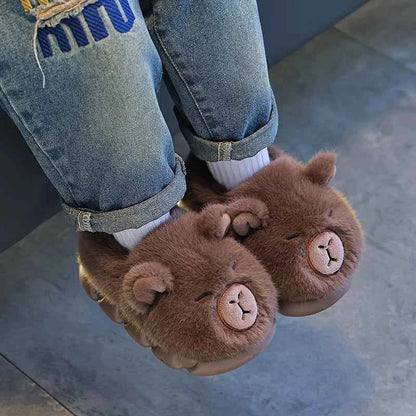 Kawaii Capybara Cotton Slippers - Kids Soft Warm Non-Slip Indoor Shoes