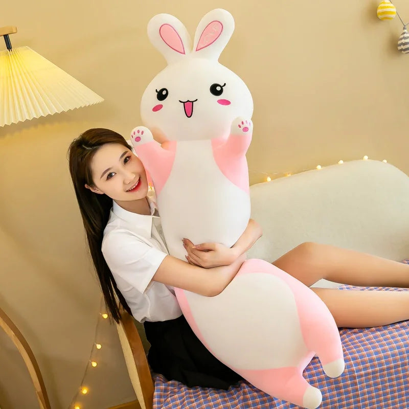 Giant Pink Rabbit Plush Pillow – Soft Bunny Body Cushion