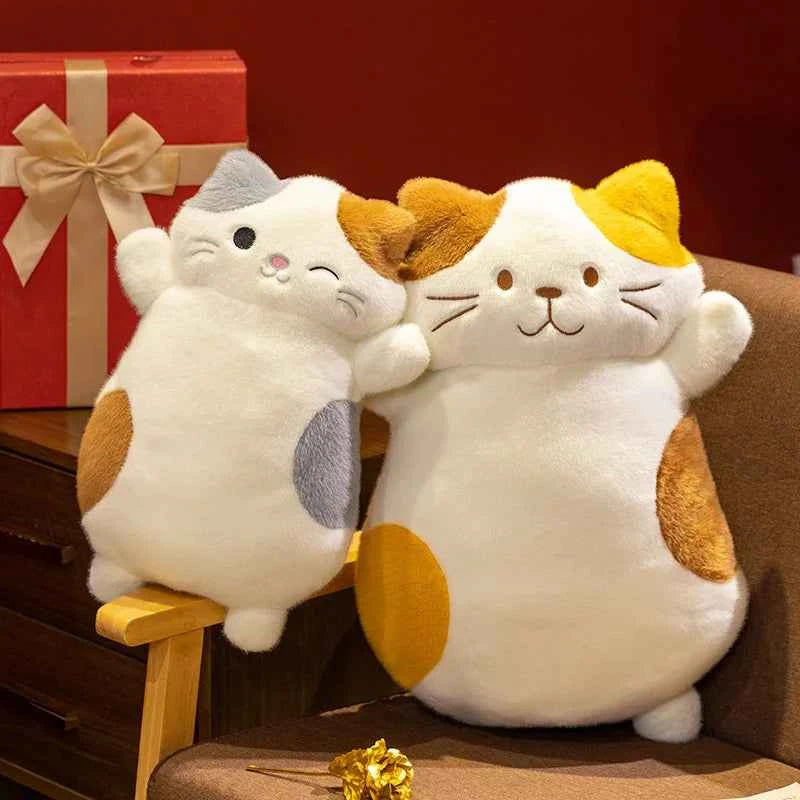 42cm/60cm Kawaii Big Fat Belly Calico Cat Plush Toys Stuffed Soft Long Animal Cat Pillow Nap Cushion Birthday Gift for Kids