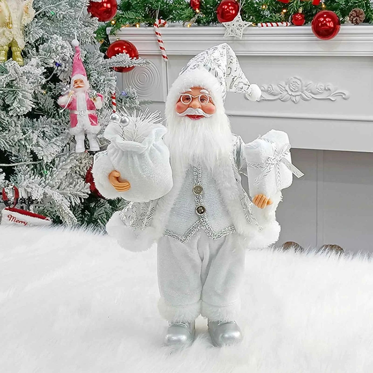 Cute 12 inch Sitting/Standing Santa Claus Figurine - Xmas Tree & Fireplace Decor