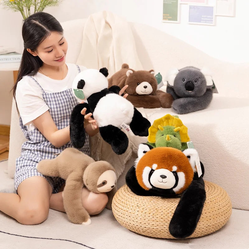 Kawaii Long-Arm Forest Animal Plush – Raccoon, Dinosaur, Sloth, Panda, Koala & Bear