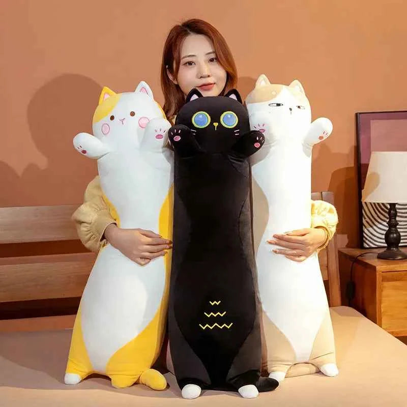Giant Long Cat Plush Toy (35.4/43.3 in) - Cylindrical Animal Bolster Sleeping Pillow Gift