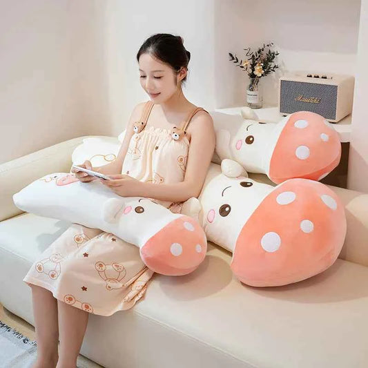 Kawaii Long Legs Sleeping Mushroom Plush Pillow – Cute Plant Hugging Cushion
