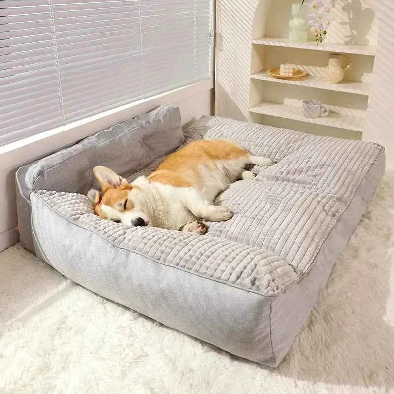Removable Washable Pet Bed Mat – Soft Plaid Dog & Cat Sofa Cushion for Winter Comfort Grey