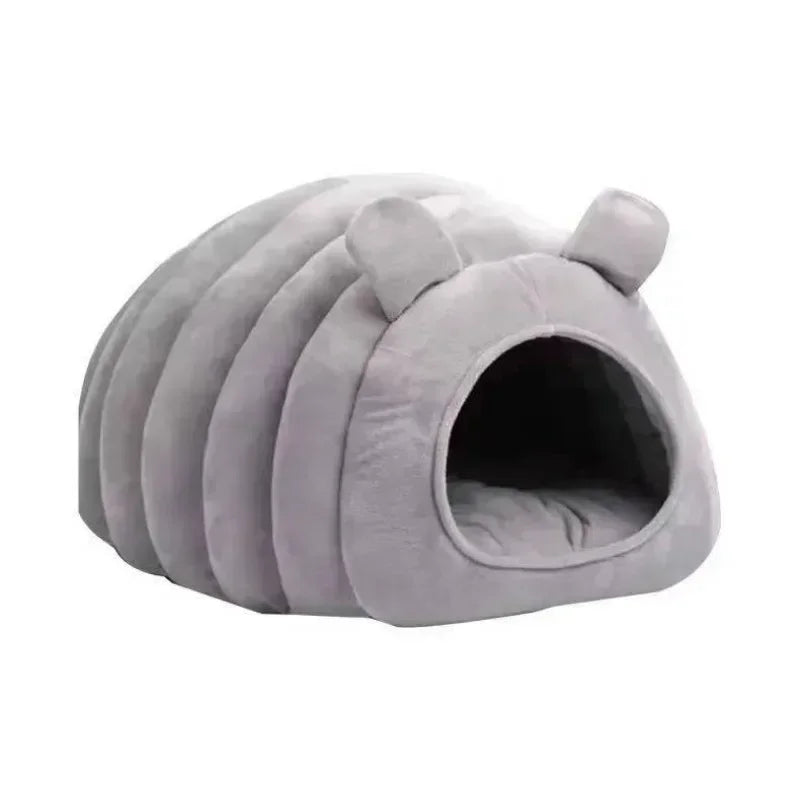 Pumpkin Cat Nest Cave Bed - Half-Enclosed Washable Pet Bed with Removable Cushion, 3 Colors and 2 Sizes Gray