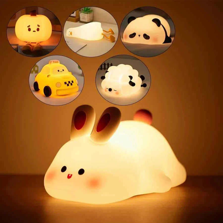 Kawaii Animal LED Night Light (3.9 in) - Dimmable Silicone Table Lamp Rechargeable