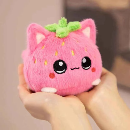 Kawaii Strawberry Kitten Ball Plush - Soft Big Eyes Cat Doll and Bag Charm, Pink, 3 Sizes