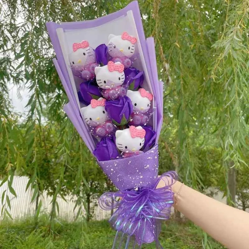 Kawaii Hello Kitty Plush Bouquet (23.6 in) - Cartoon KT Cat Stuffed Animal Gift