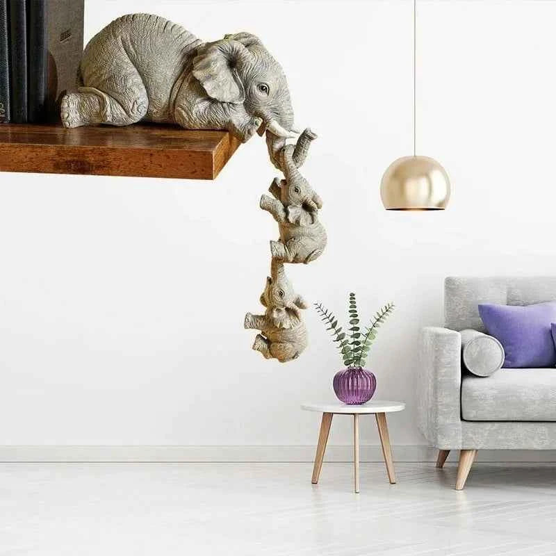 Cute Elephant Figurines Set of 3 – Mama & Baby Elephant Resin Decor Gift