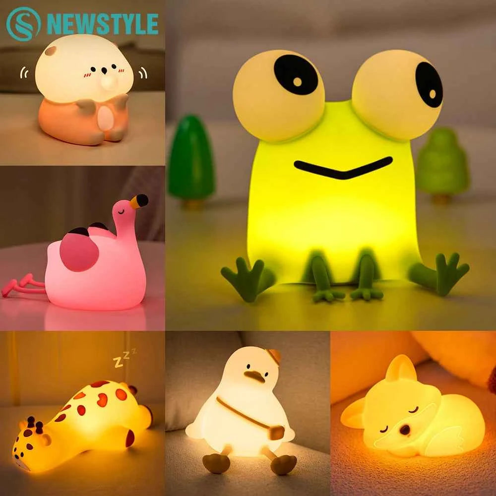 Kawaii Animal Silicone Night Light - Rechargable Fox/Duck/Frog Touch Sensor Lamp