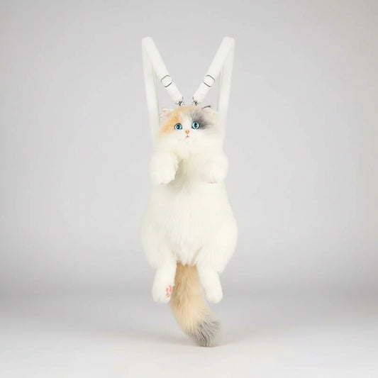 Realistic Three Color Cat Plush Backpack – Handmade Cute Stuffed Animal Bag Gift No Neck scarf