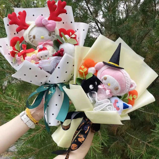 Kawaii My Melody/Kuromi Plush Bouquet (13.8 in) - Creative Stuffed Animal Roses Gift
