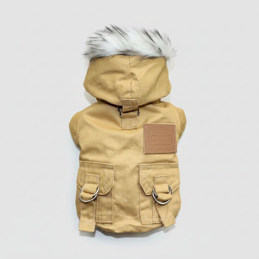 Winter Dog Jacket with Built-in Harness – Warm Windproof Coat Khaki