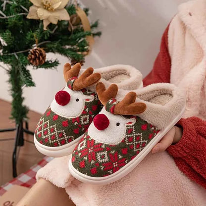 Cute Christmas Reindeer Slippers - Fleece-Lined Warm Indoor Fashion Slip-Ons