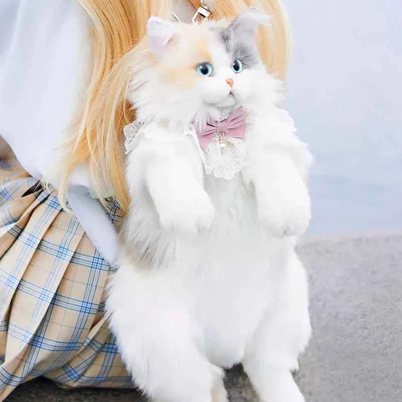 Super Realistic Three Flower Cat Plush Backpack - Pure Handmade Cute Stuffed Animal Bag Gift