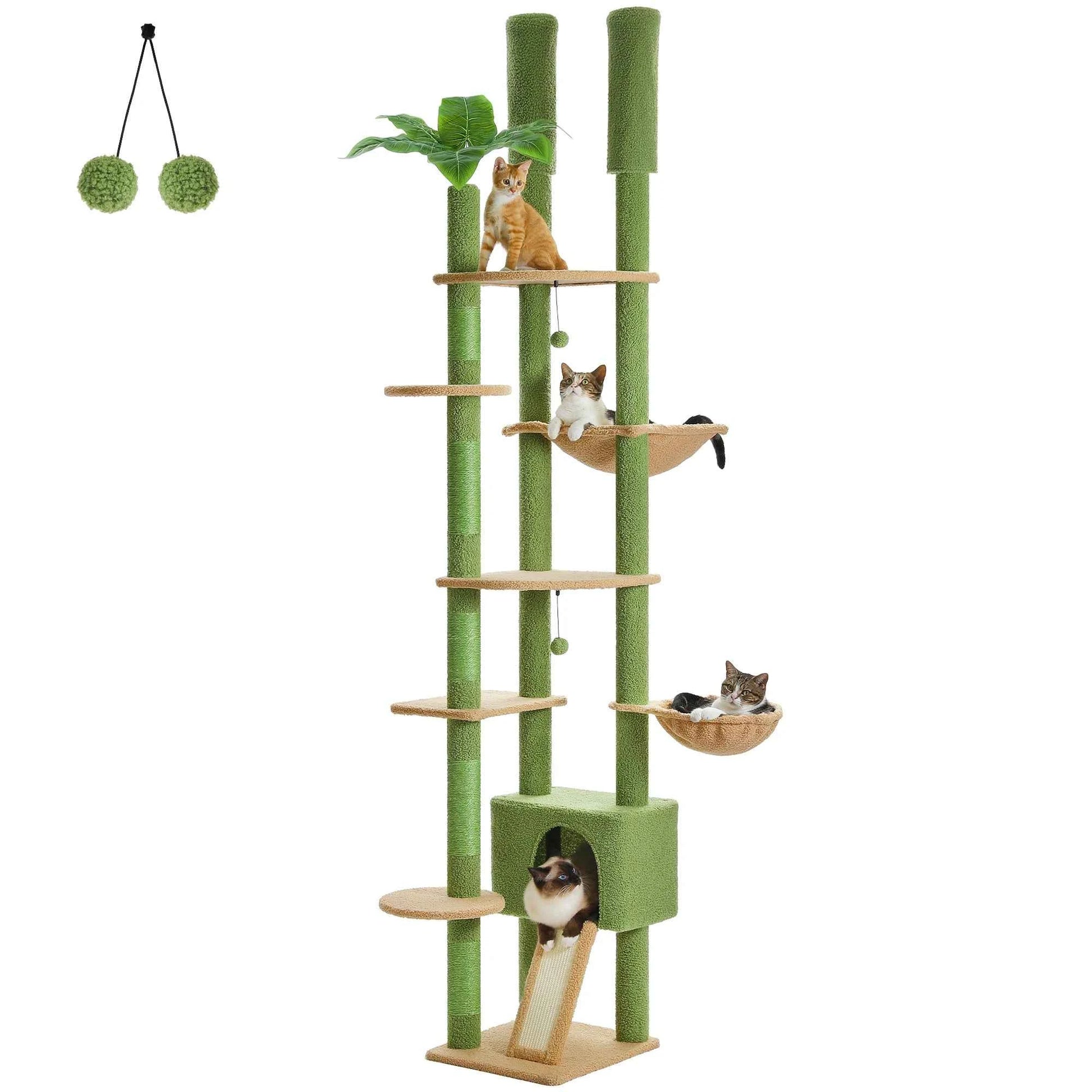 Height Adjustable Wooden Cat Tree Large Hammock Sisal Posts AMT0249GN XL