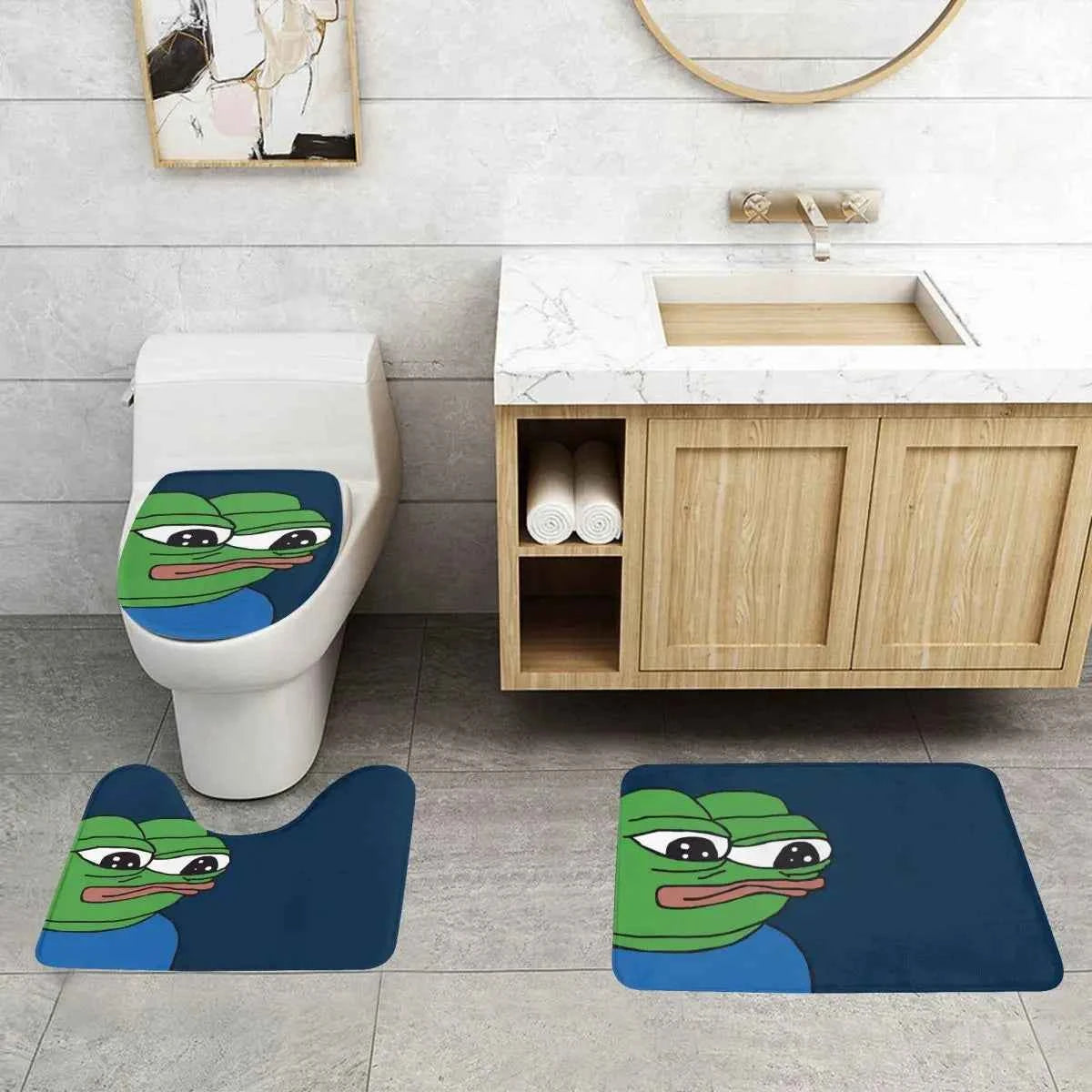Pepe The Frog Apu Apustaja 3 Pcs Bath Mat Bathroom Set Lid