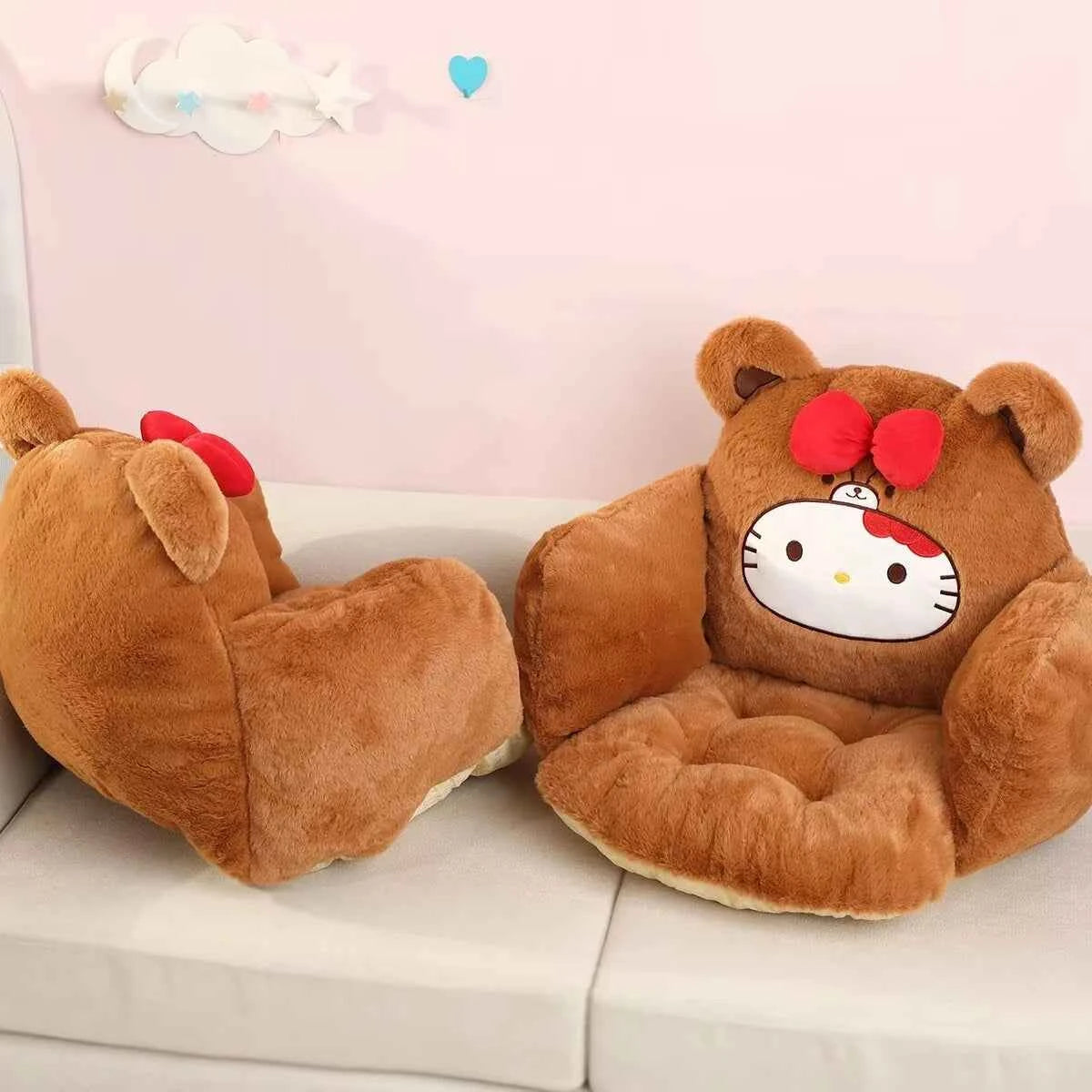 Comfortable Hello Kitty Seat Cushion - Plush Office Chair Pad with Back Support (17.7 in)