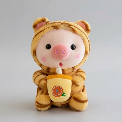 Cute Milk Tea Pig Plush Toy - Cartoon Animal Transformation Stuffed Doll, Kawaii Frog Plushie, Soft Hugging Pillow Gift