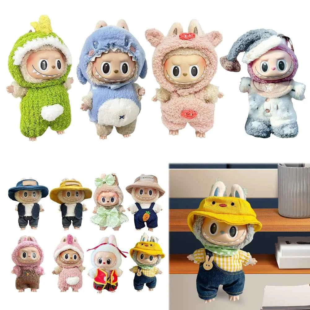 For Labubu 17cm Dolls Clothes Plush Cartoon Set No Doll Doll Outfit Kawaii Dolls Dress Up Skirt Suit DIY Gift for Girls Kids