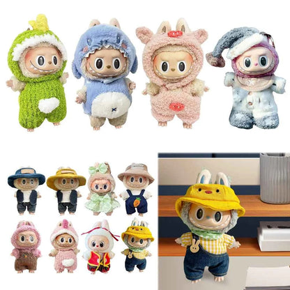 For Labubu 17cm Dolls Clothes Plush Cartoon Set No Doll Doll Outfit Kawaii Dolls Dress Up Skirt Suit DIY Gift for Girls Kids