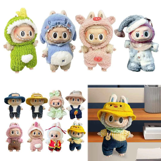 For Labubu 17cm Dolls Clothes Plush Cartoon Set No Doll Doll Outfit Kawaii Dolls Dress Up Skirt Suit DIY Gift for Girls Kids