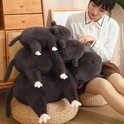 Funny Simulation Black Mouse Plush Pillow - Lifelike Lying Rat Stuffed Animal Room Decor and Gift, 3 Sizes