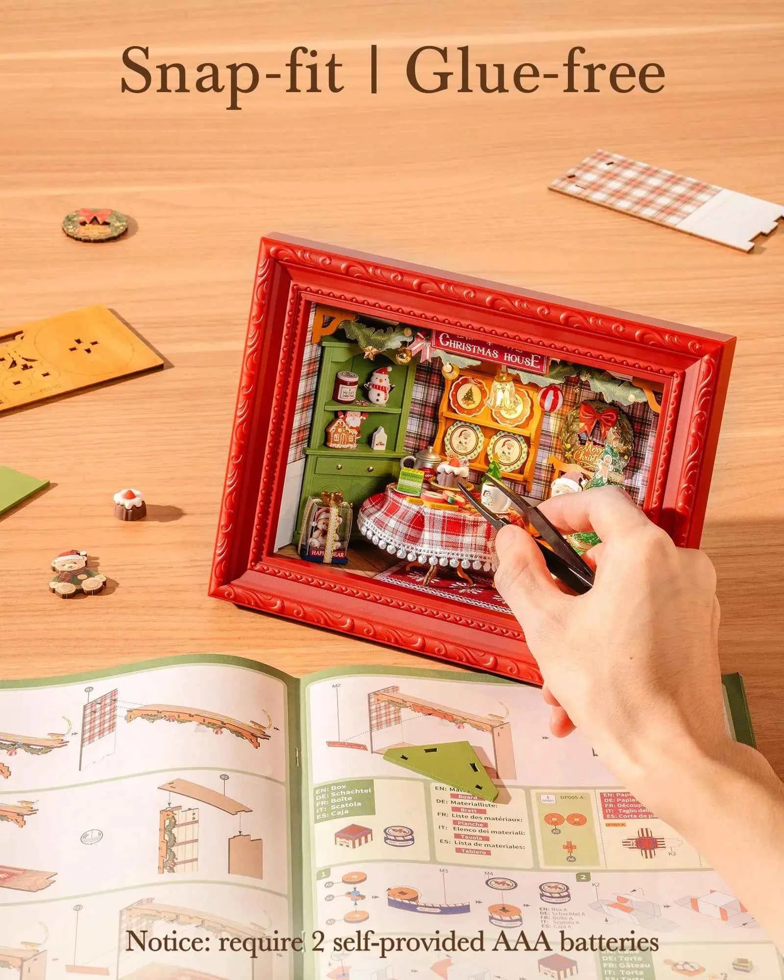 Rolife Christmas Eve Party 3D LED Wooden Puzzle Kit (8.6 in) - Festive Diorama Gift