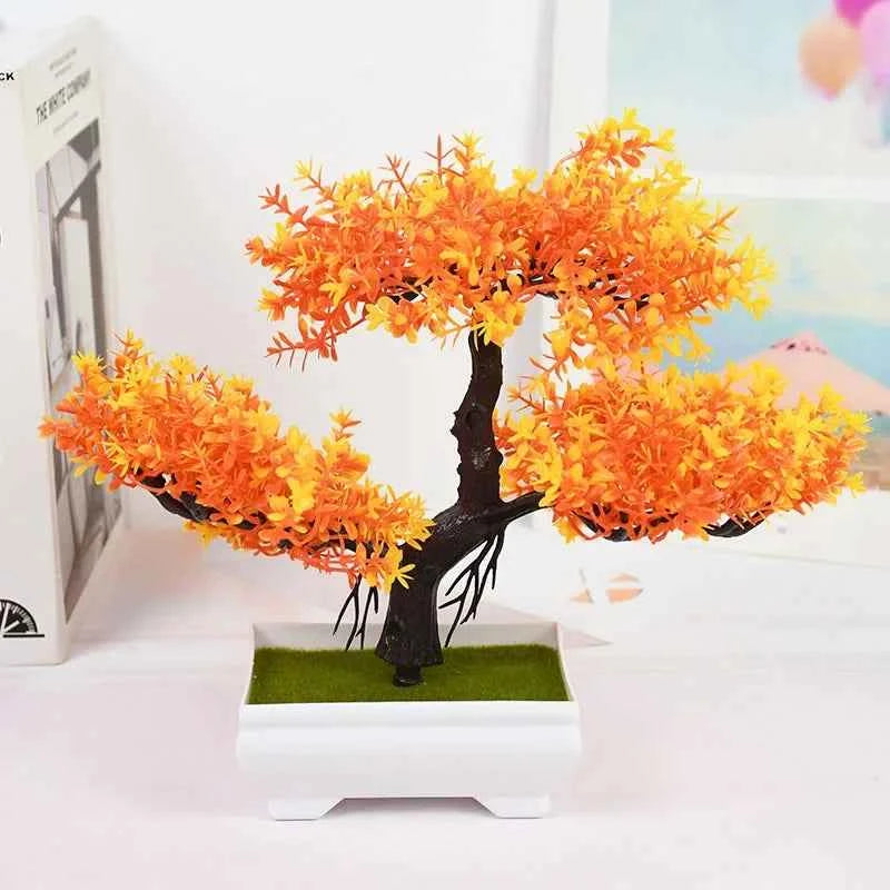 Artificial Plants Bonsai Small Tree Pot Fake Plant Flowers Orange yellow