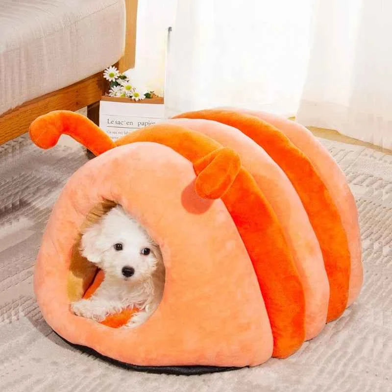 Kawaii Cartoon Caterpillar Pet Bed (Up to 23.6 in) - Warm Soft Plush Cat/Dog House