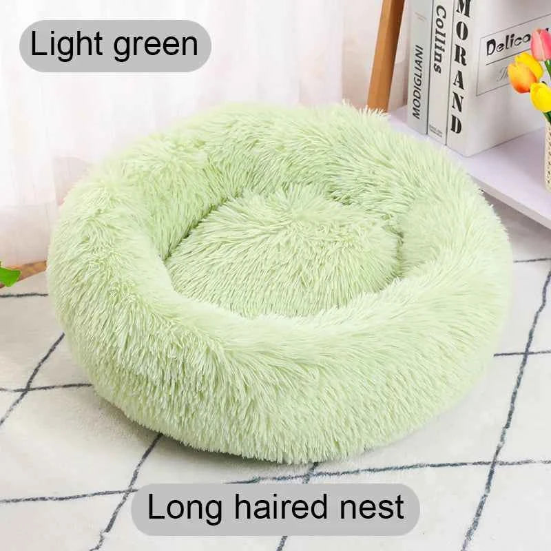 Donut Pet Bed – Calming Round Dog & Cat Bed Soft Plush Cuddler Nest Style 1 Light green