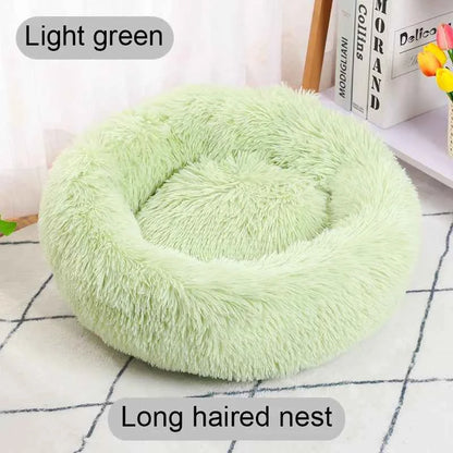 Donut Pet Bed – Calming Round Dog & Cat Bed Soft Plush Cuddler Nest Style 1 Light green