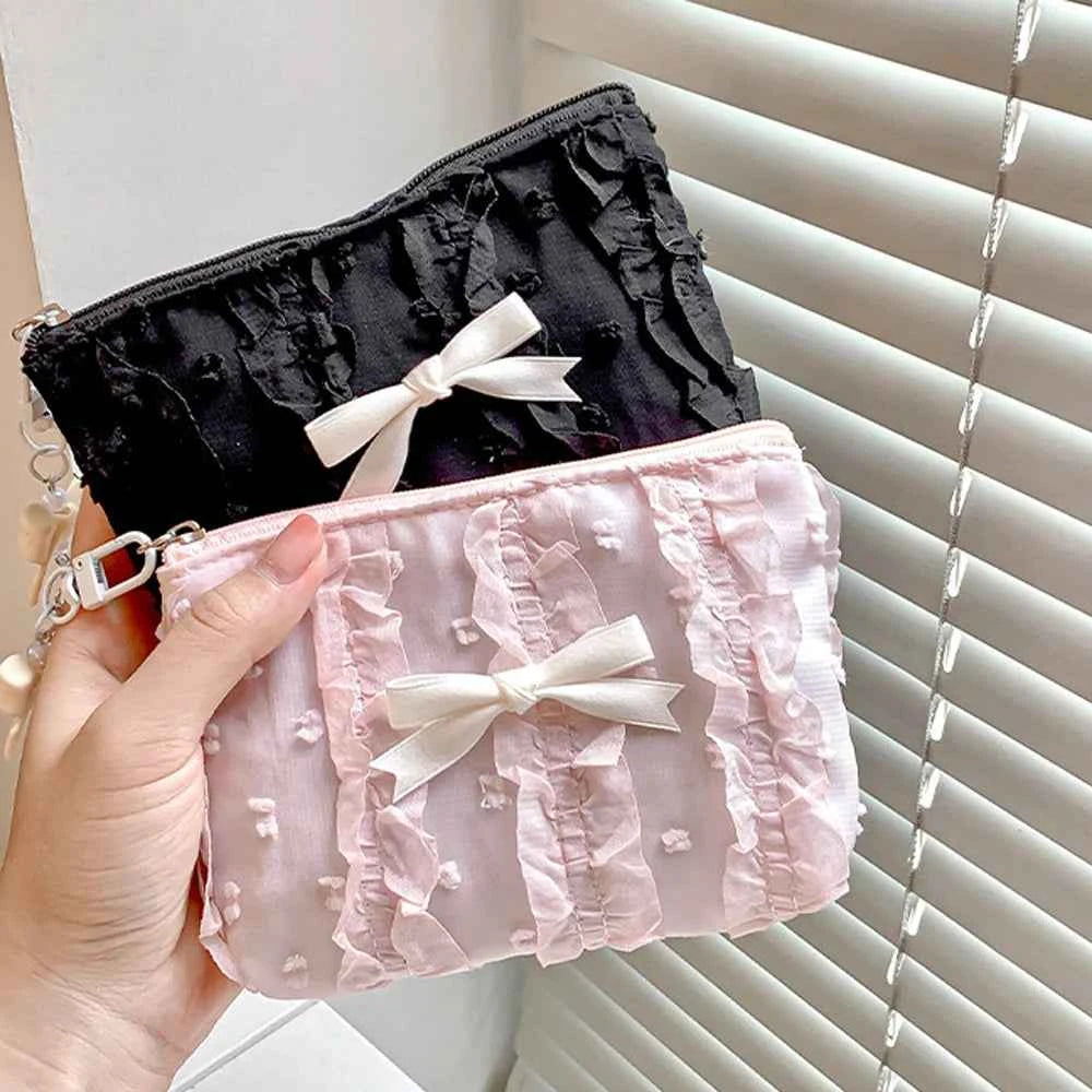 Cute Lace Bow Coin Purse Portable Cosmetic Storage Bag Key