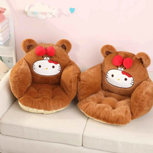 Comfortable Hello Kitty Seat Cushion - Plush Office Chair Pad with Back Support (17.7 in)