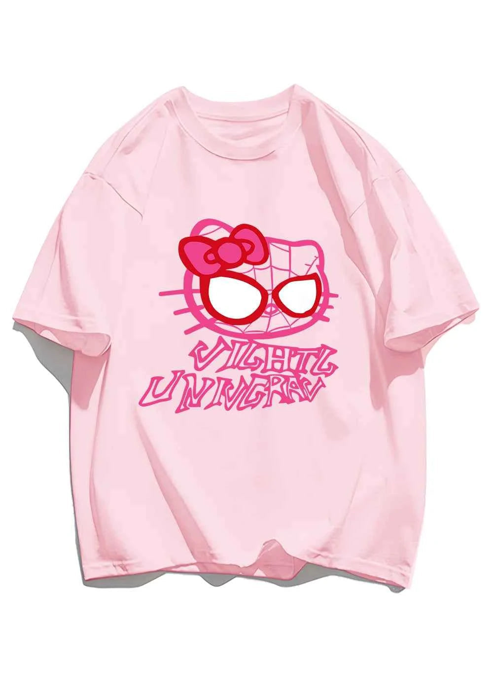 Cartoon Cat Spider Print Woman Tees Cotton High-Quality Tees Anime Loose T Shirts Outdoor Loose Fitting Short Sleeved