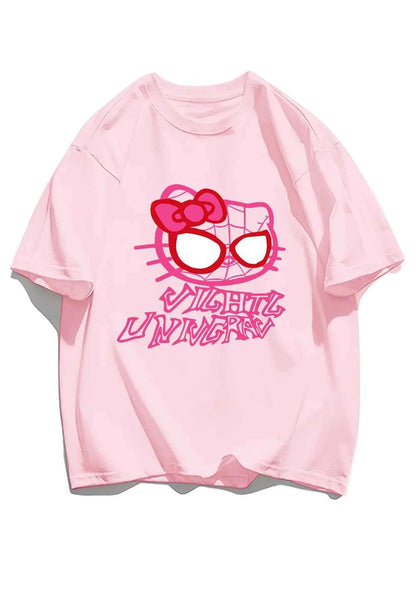 Cartoon Cat Spider Print Woman Tees Cotton High-Quality Tees Anime Loose T Shirts Outdoor Loose Fitting Short Sleeved