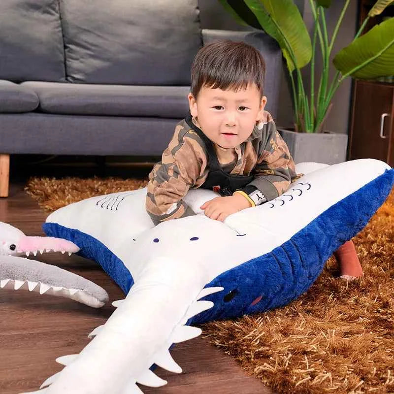 Giant Serrated Shark Plush Pillow – Soft Stuffed Shark Sofa Cushion in Blue, Gray & Colourful (55–140cm)