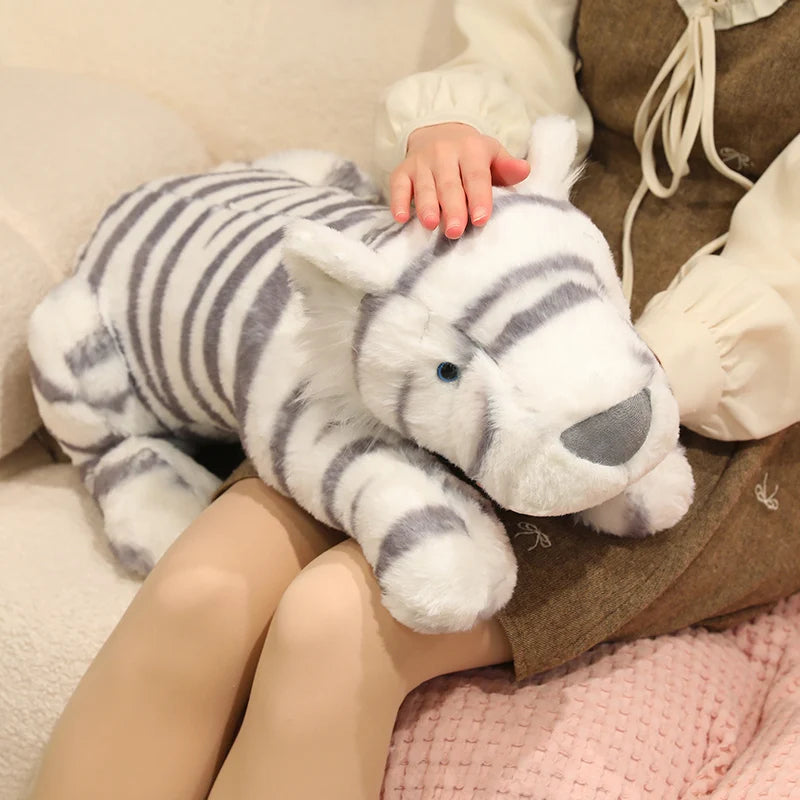 Cute Lifelike Lying Snow Tiger Stuffed Plush Toys Soft White Simulation Animals Tigers Plushies Doll Birthday Gifts