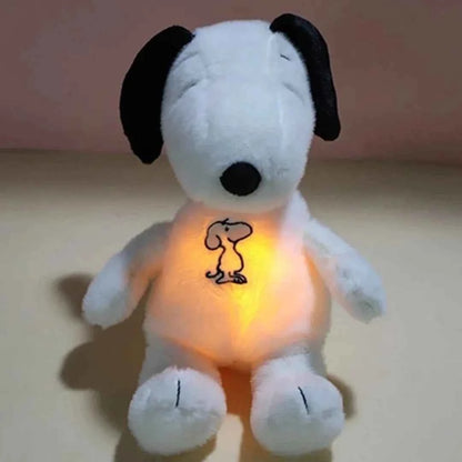 2025 Glowing Breathing Snoopy Plush Toy Baby Sleep Aid Cute Calming Stuffed Animal Kids Bedtime Gift