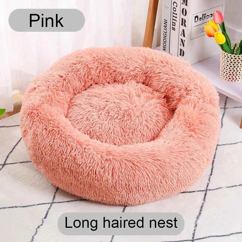 Donut Pet Bed – Calming Round Dog & Cat Bed Soft Plush Cuddler Nest Style 1 Pink