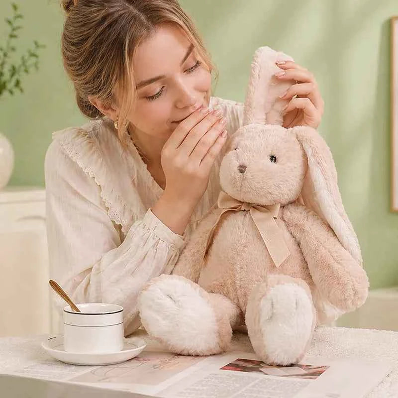 Bow Lop Ear Rabbit Plush Toys Soft Bunny Stuffed Animal Rabbit with Long Ear for Children Accompany Doll Birthday Gift