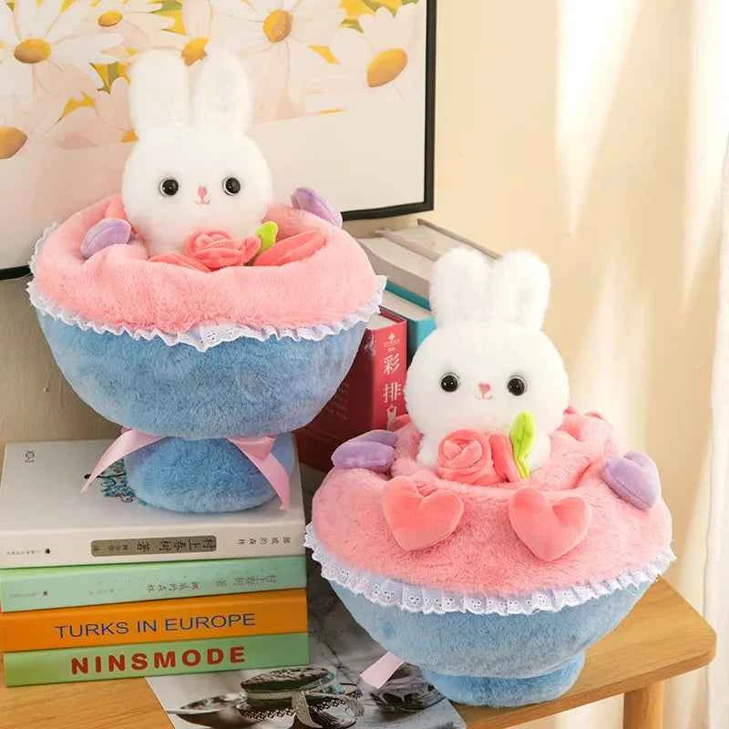 Kawaii Rabbit Plush Bouquet (11.8 in) - Cute Bunny/Bear Flower Doll Gift