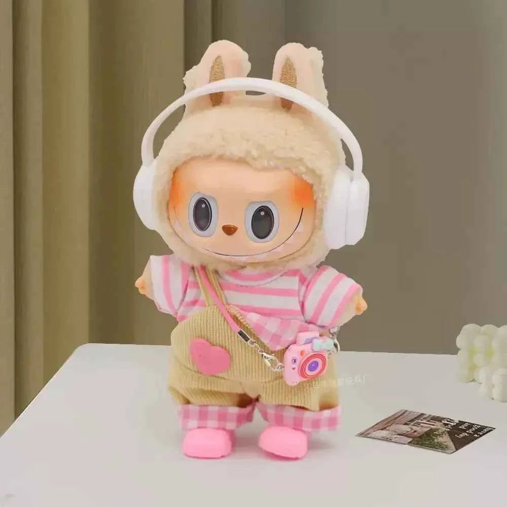 For Labubu V1 V2 v3 Cute Doll Clothes Fashion Sweater Outfit Accessories Sitting Party Pink White Striped Sweater Cup Clothing