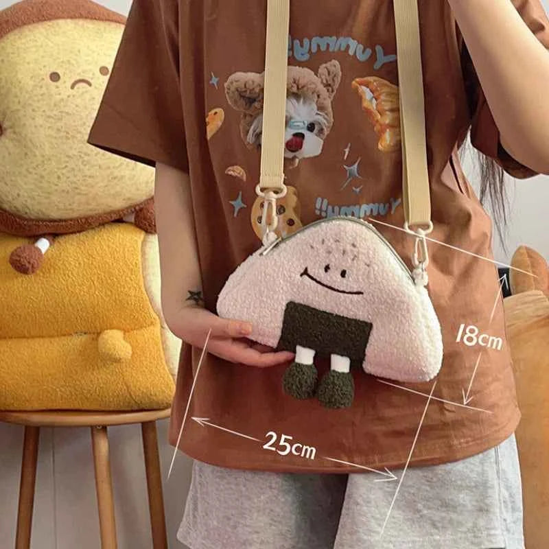 Japanese Kawaii Bag New Women Cartoon Rice Ball Plush Shoulder Bags Women Crossbody Bags Neck Purse Bag Satchel Feminina