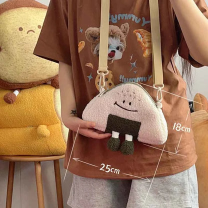 Japanese Kawaii Bag New Women Cartoon Rice Ball Plush Shoulder Bags Women Crossbody Bags Neck Purse Bag Satchel Feminina