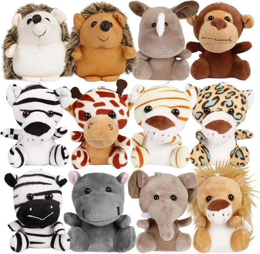Mini Safari Plush Toy Set – Small Jungle Stuffed Animals Party Pack 12 pieces Range 3.9"–4.7" (10–12cm)