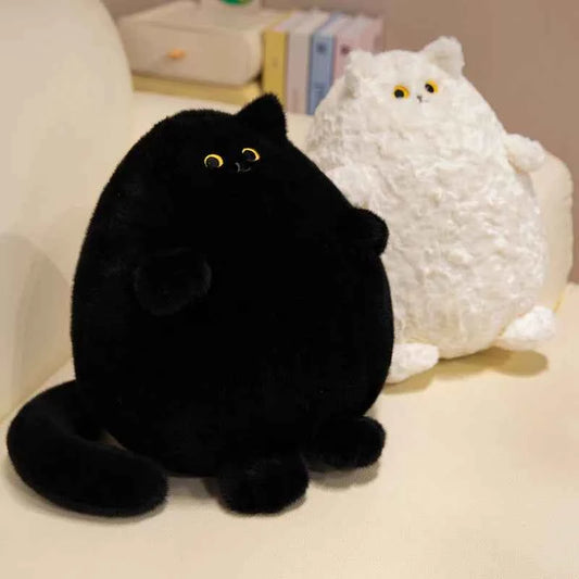 Fat Black and White Cat Plush Stuffed Animals Toy Lifelike Long Tail Black Cat Toy for Boys and Girls Xmas Birthday Gift