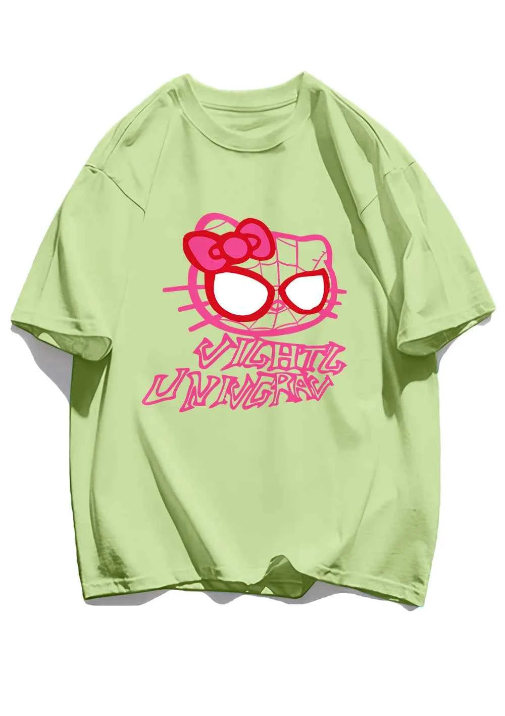 Cartoon Cat Spider Print Woman Tees Cotton High-Quality Tees Anime Loose T Shirts Outdoor Loose Fitting Short Sleeved