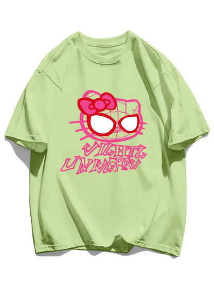 Cartoon Cat Spider Print Woman Tees Cotton High-Quality Tees Anime Loose T Shirts Outdoor Loose Fitting Short Sleeved