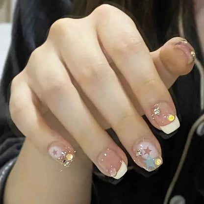 24Pcs Pink French Cartoon Snail Press-On False Nails